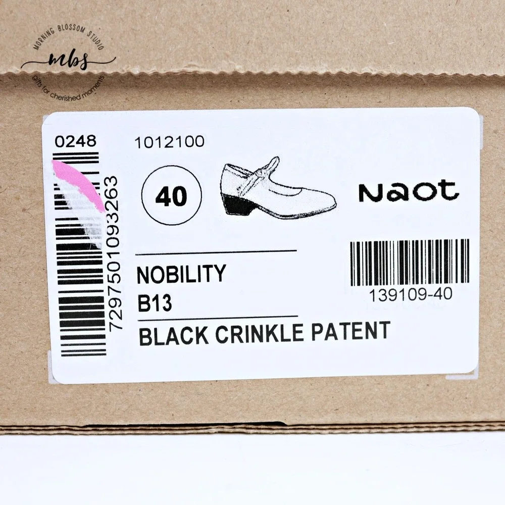 NIB‎ Naot Nobility Mary Jane Crinkle Patent Leather Orthopedic Black Women 40